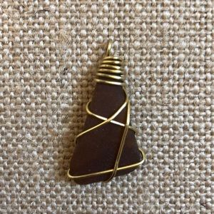 Authentic Brown Sea Glass Gold Wire Wrapped Charm
